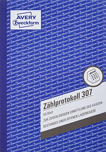 AVERY Zweckform 307 Zählprotokoll für offene Ladenkassen (A5, von Steuerberatern empfohlen, mit Ausfüllhilfe, für Deutschland zur einfachen, nachvollziehbaren Zählung des Barbestands, 50 Blatt) weiß