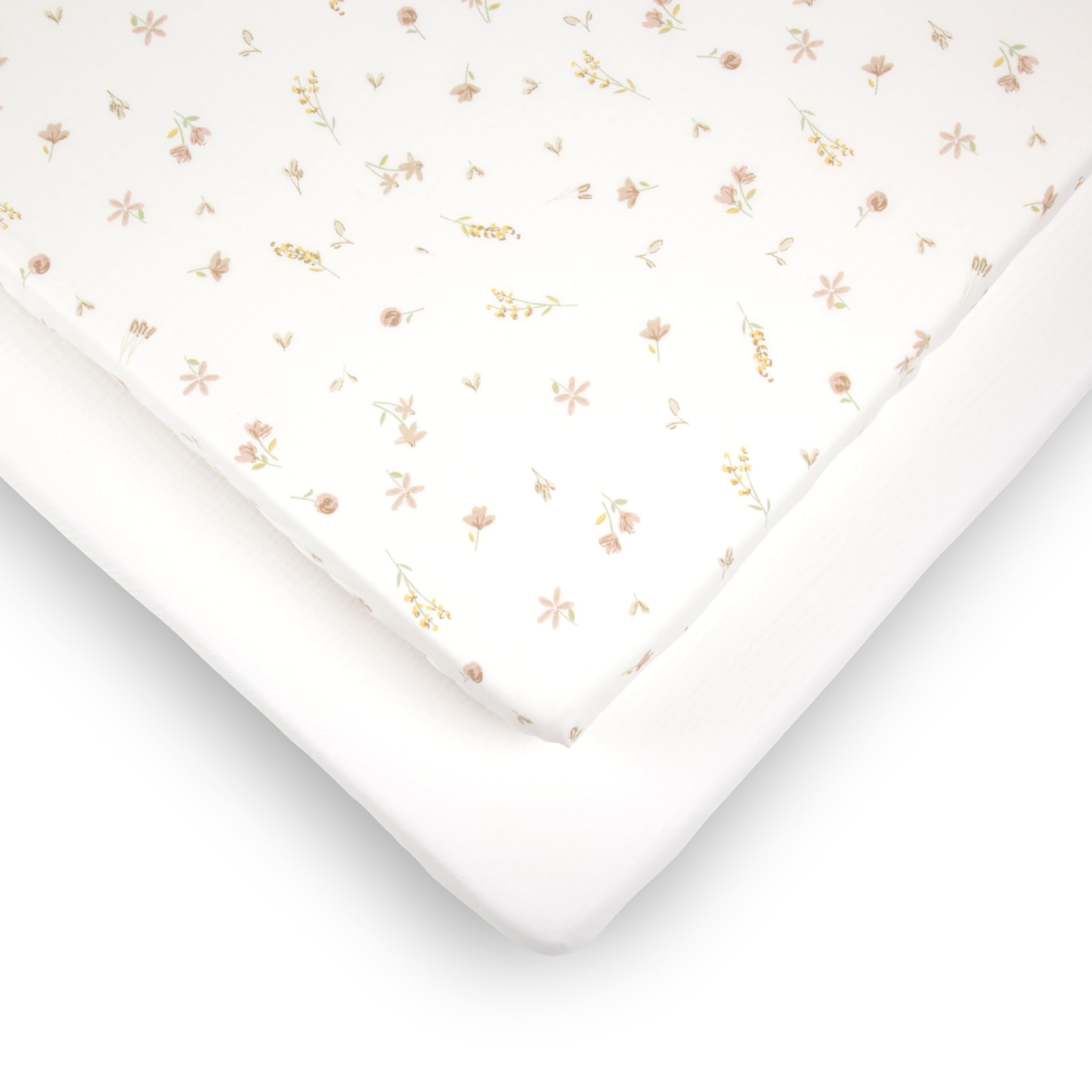 Cuddleco Cashmere Meadow Cot Bed Sheets 2Pk In - 140 X 70Cm Fitted 100% Cotton, Elasticated - Cot Bed Sheets 140 X 70 Fitted For Comfort And Cosy Sleep