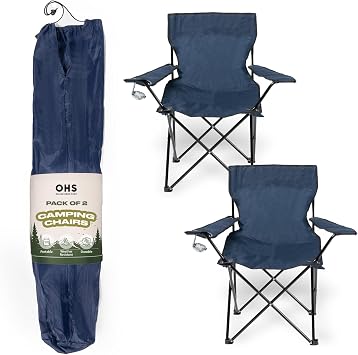OHS Camping Chairs Set of 2, Foldable Camping Chair Outdoor Compact Portable Chairs Festival Garden Hiking Fishing Picnic Chair Sturdy Drinks Cup Holder, Navy