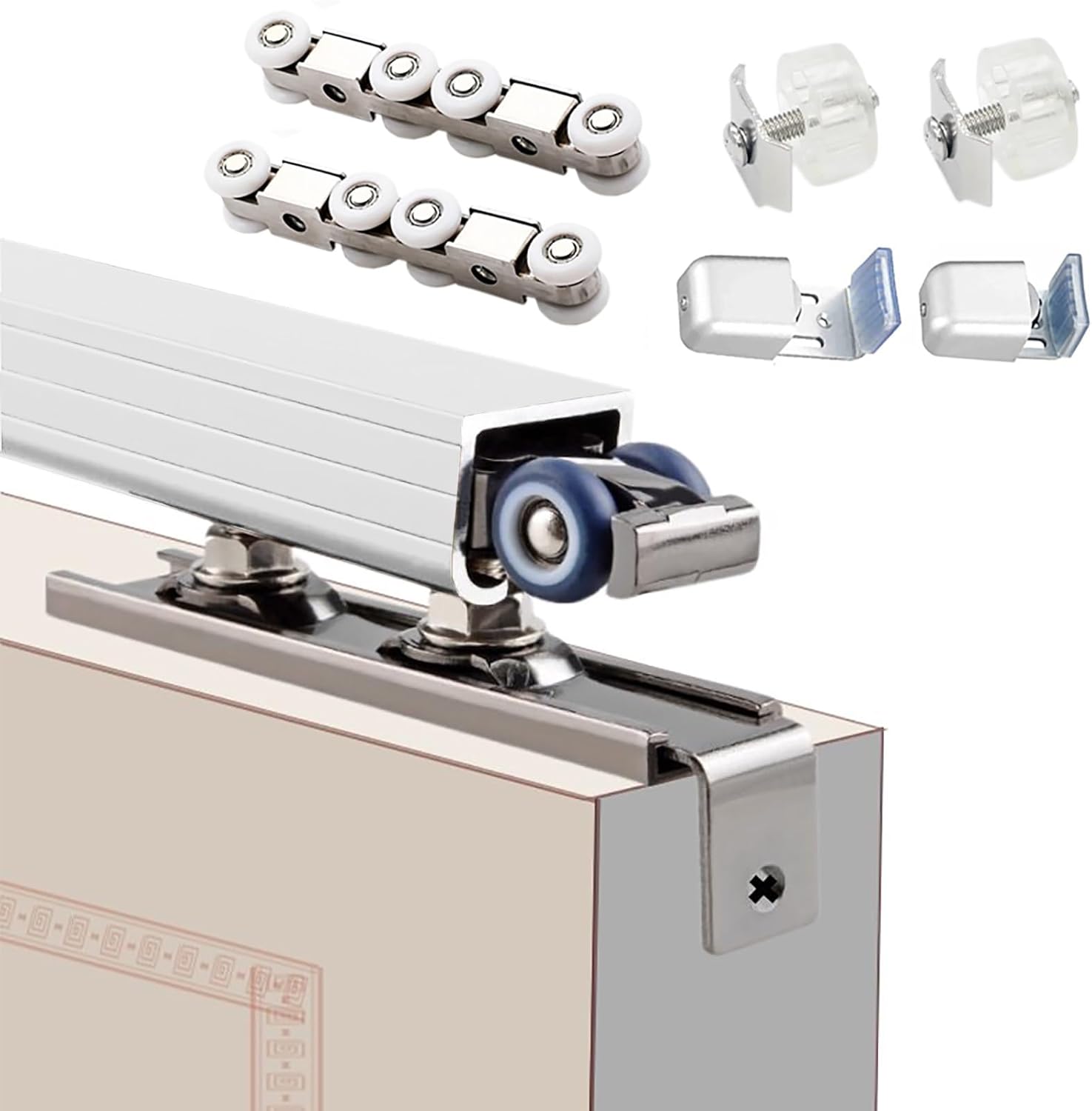 Aluminum Bypass Door Hardware, Heavy Duty Bypass Door Track with Soft Close Mechanism, Sturdy Screen Door Hardware Kit for Kitchen