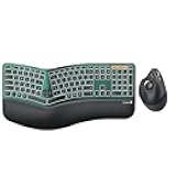 ProtoArc Backlit Wireless Full Size Ergonomic Keyboard Green and Vertical Wireless Trackball Mouse