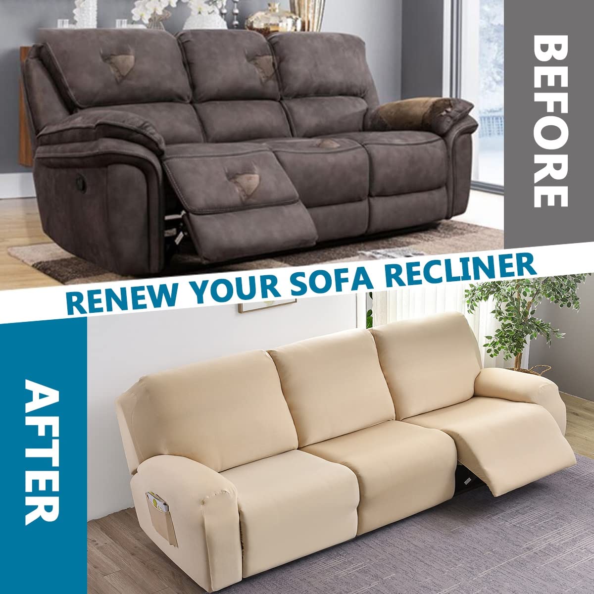 WWQQKJ 4-Pezzi Copripoltrona Relax Reclinabile Universale, Moderna Fodere Copripoltrona Reclinabile 1 Posto Elasticizzato Lavabile Rimovibile,Copertura per Poltrona Reclinabile(B