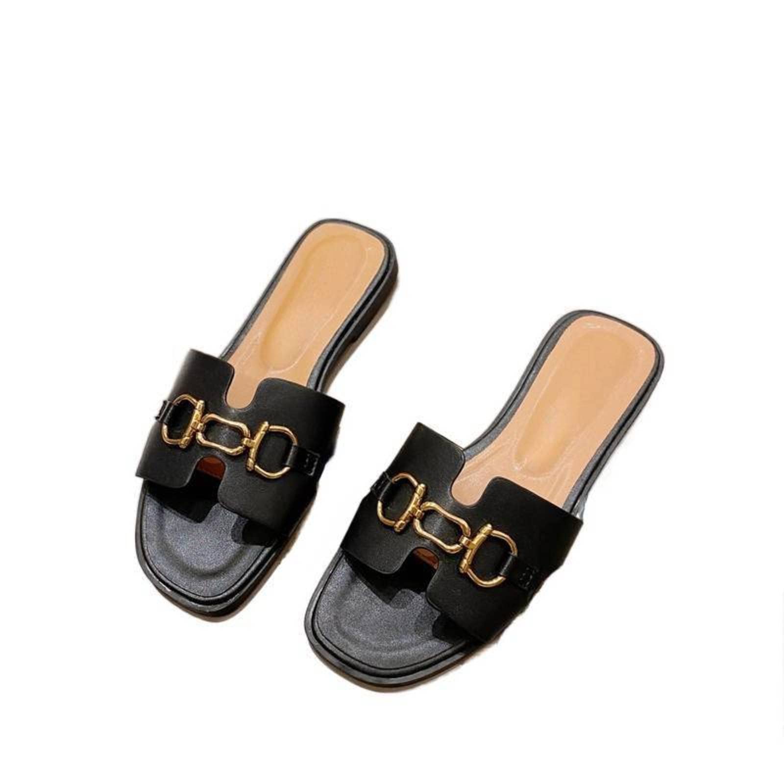Amazon.co.jp: Summer slippers women outerwear black flat slippers fashion  slippers women : Home \u0026 Kitchen