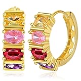 CHARIFIN Pendientes hipoalergénicos con incrustaciones de diamantes chapados en oro de 18 quilates con circonita para mujer, circonita cúbica de cobre, circonita cúbica