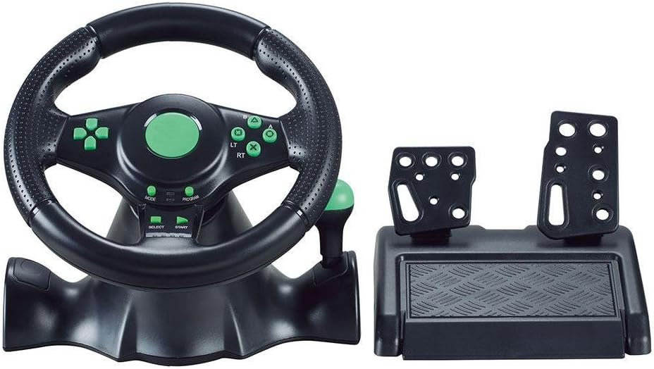 LayOPO Gaming Steering Wheel, 180 Degrees Rotation ABS Gaming Vibration Racing Steering Wheel with Pedals for Xbox 360 PS2 PS3 PC