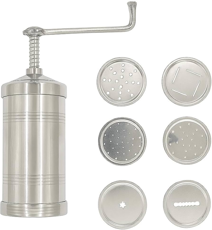 Image of Chakli Press Maker Machine | Size 8 for Kitchen Tools | Sancha | Murukku | Bhujia | Idiyappam | noolputtu |Sevanazhi | janthikalu | bhujia Stainless Steel |Free 6 Different Jalis.