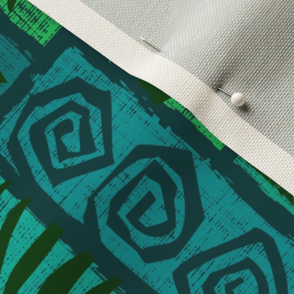 Spoonflower Fabric - Hawaiian, Moku Malihini, Blue, Green, Turtle, Tiki, Tropical, Printed on Organic Cotton Sateen Fabric by The Yard - Sewing Quilting Apparel Home Decor