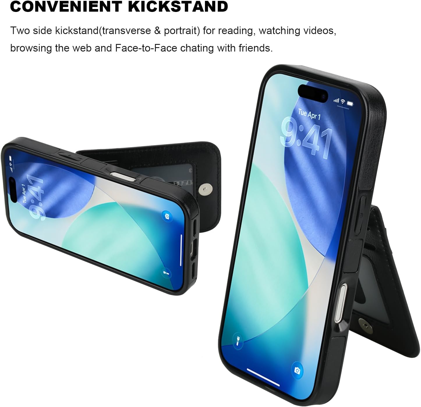 KIHUWEY Compatible with iPhone 17 Case Wallet with Credit Card Holder, Flip Premium Leather Magnetic Clasp Kickstand Heavy Duty Protective Cover for iPhone 17 6.3 Inch (Black) - Image 5