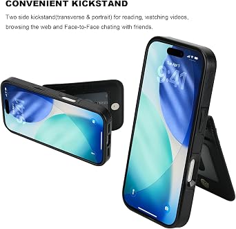 KIHUWEY for iPhone 17 Pro Wallet Case Card Holder Kickstand, Black