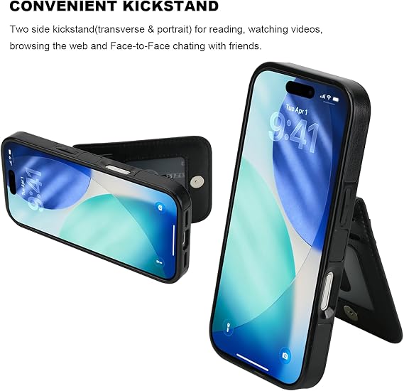 KIHUWEY for iPhone 17 Pro Wallet Case Card Holder Kickstand, Black