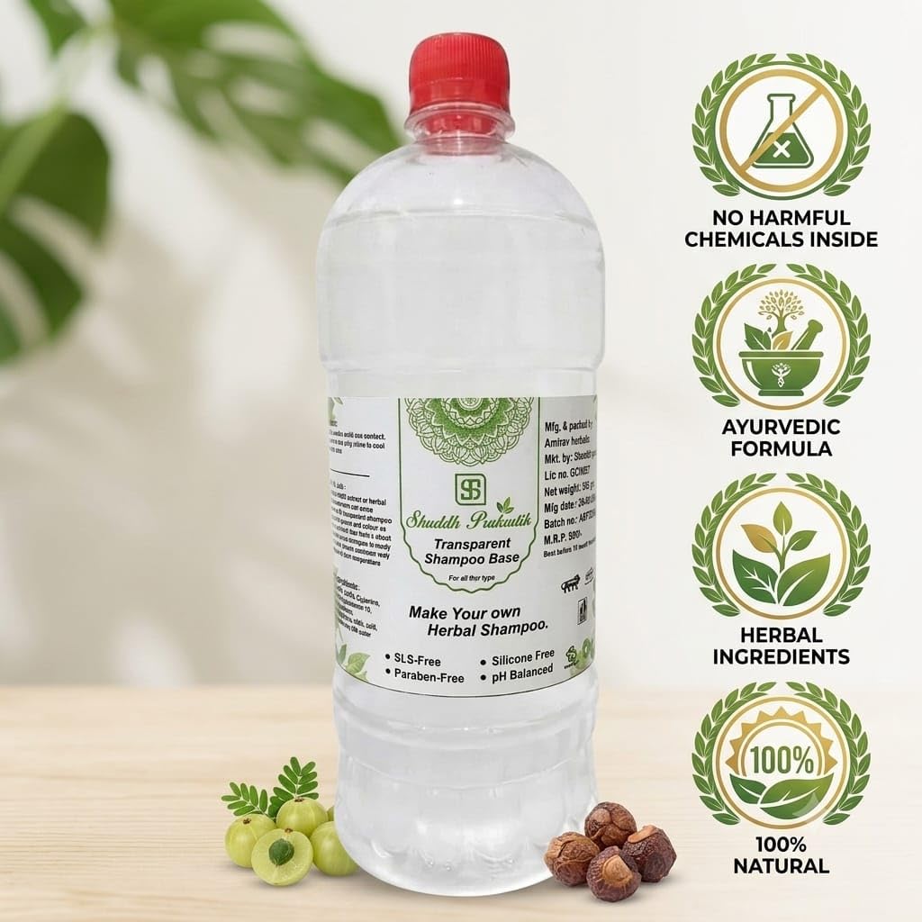 Shuddh Prakrutik Transprant Herbal Making Concentrate Shampoo Base|Sulphete,Peraben,Sls Free| Homemade DIY Perfect for Customizable Formulations|1 litter 1