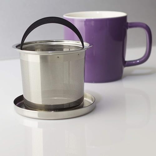 Miniatura 2 de FORLIFE Taza de preparación con acabado brillante de rocío con infusor de cesta y tapa de acero inoxidable "Mirror", 11 onzas (morado)