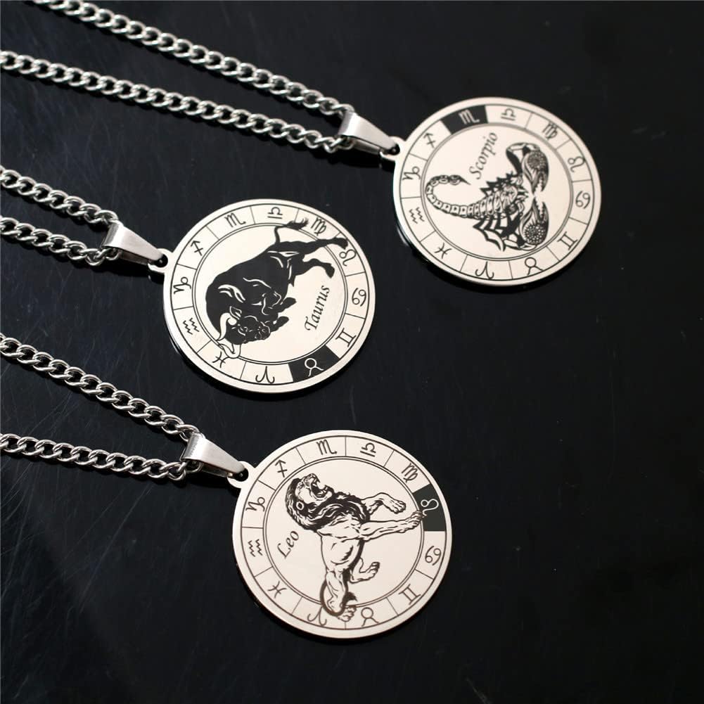 12 Constellation Necklace Stainless Steel Coin Disc Zodiac Horoscope Pendant Necklace for Women Men Personalized Jewelry - Image 2