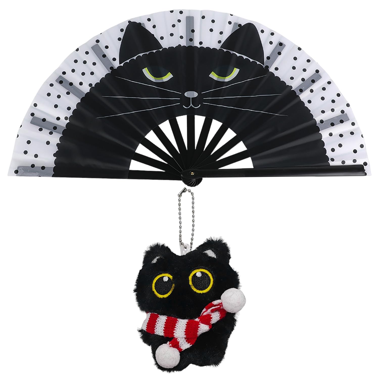 Ejufns Black 2 Pieces Cat Element Fan, Foldable Hand Fan, Creative Gift, Home Decoration, Role-Playing Props (, Blue).