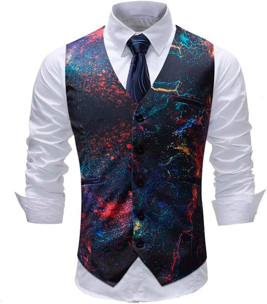 Dinglong Men's 5-Buttons Classic Paisley Floral Jacquard Waistcoat V Neck Pocket Square Vest Suit (Large, D)