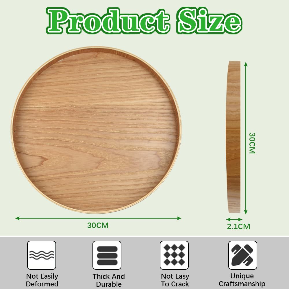 Vassoio In Legno Rotondo Da 30 Cm - Piatto Da Portata Per Cibo, Frutta, Caffè - Foto 2