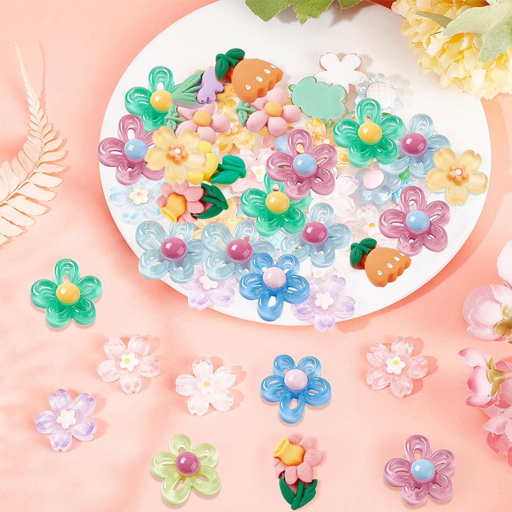Amazon | SUNNYCLUE 60個3種 ランダム色 花 カボション 桜 アクリル 