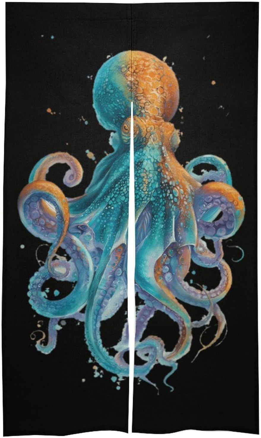 Watercolor Octopuss Doorway Curtain Insulated Room Divider Drapes | white linen,privacy curtains