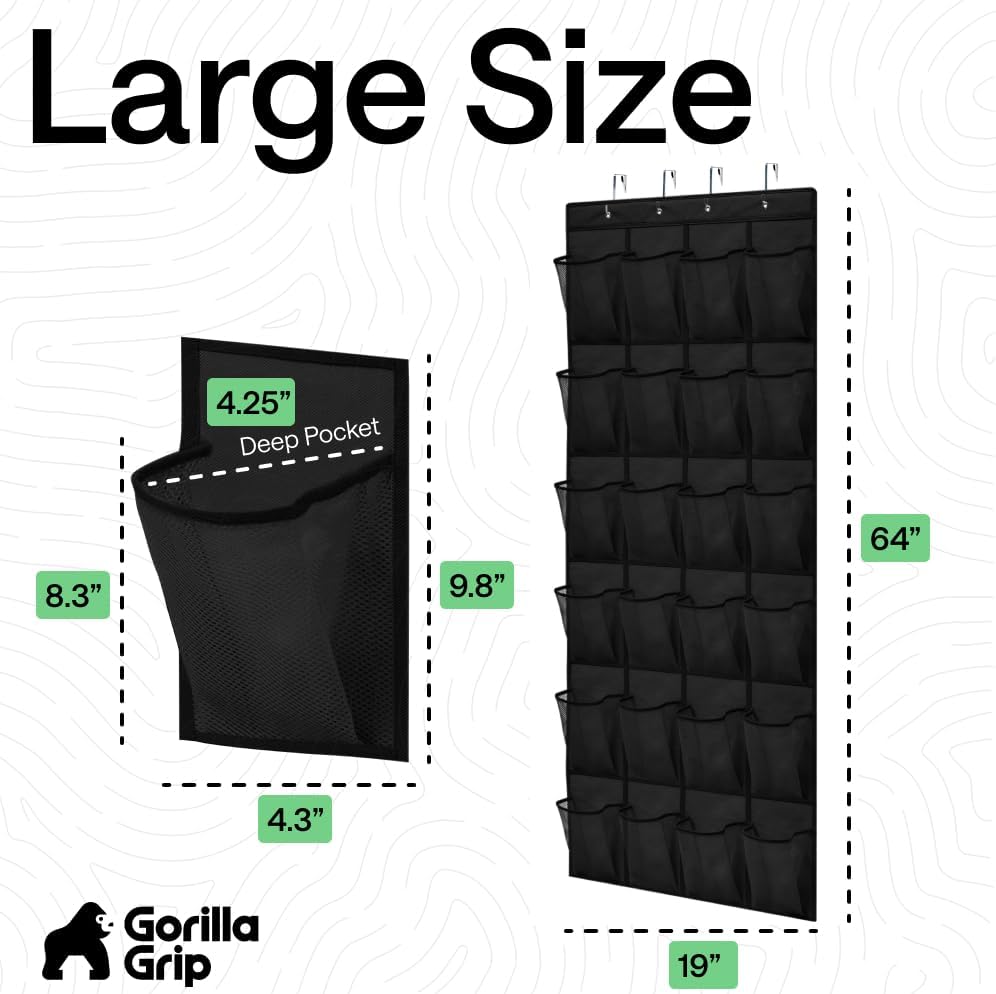 GORILLA GRIP Over the Door Shoe Organizer, 24 Large Breathable Mesh Pockets, Space Saving Hanging Storage Holder, Closet Rack Hanger Holds Up to 40 lbs, Hangs on Closets for Shoes, Accessories, Black - Image 6