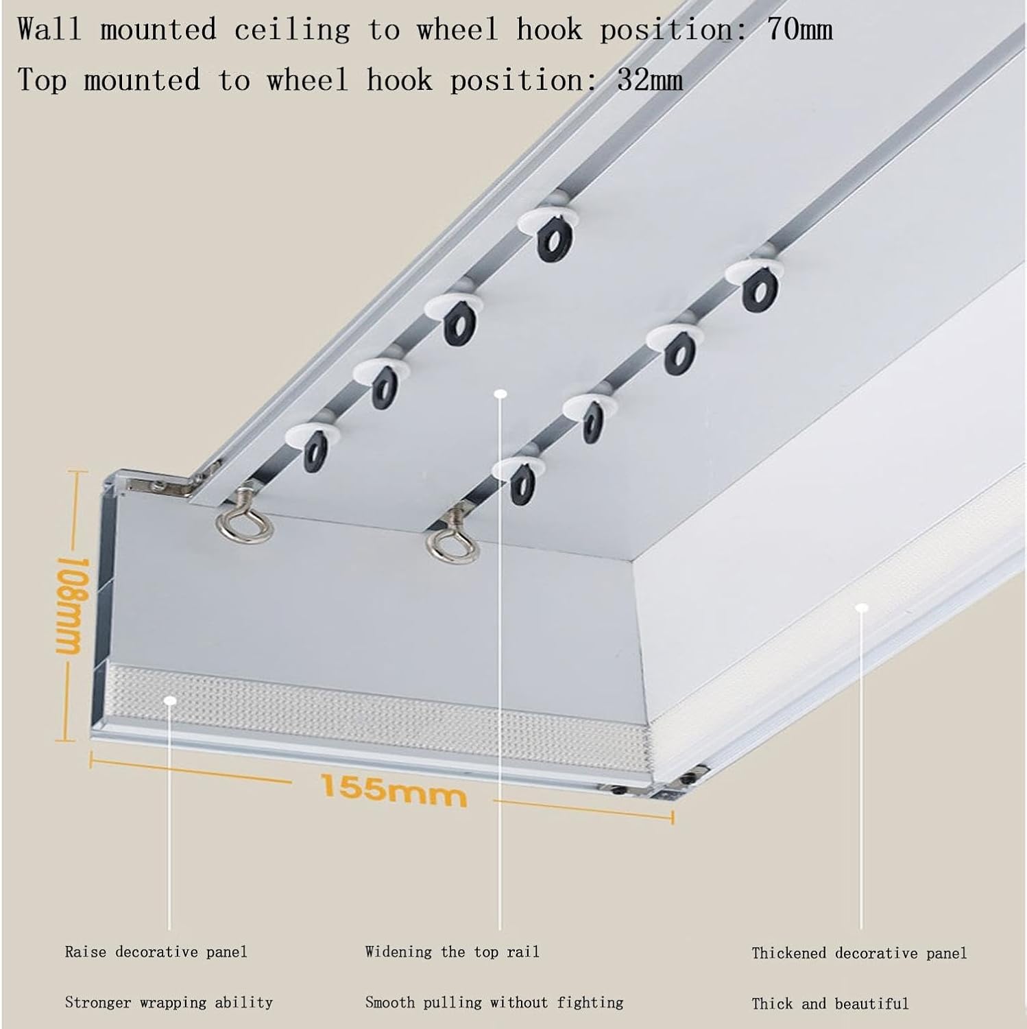 Aluminum Alloy Double Row Ceiling Curtain Track - Integrated Box Baffle for Bay Window Room Divider & RV - Easy Installation, Versatile, Durable, Space-Saving Solution (Top Mounted 100cm)