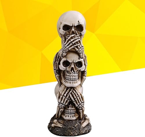 Miniatura 7 de Amosfun Hear-no See-no Speak-no Evil - Figura de estatua de calavera apilada para decoración de Halloween, colección de calaveras apiladas