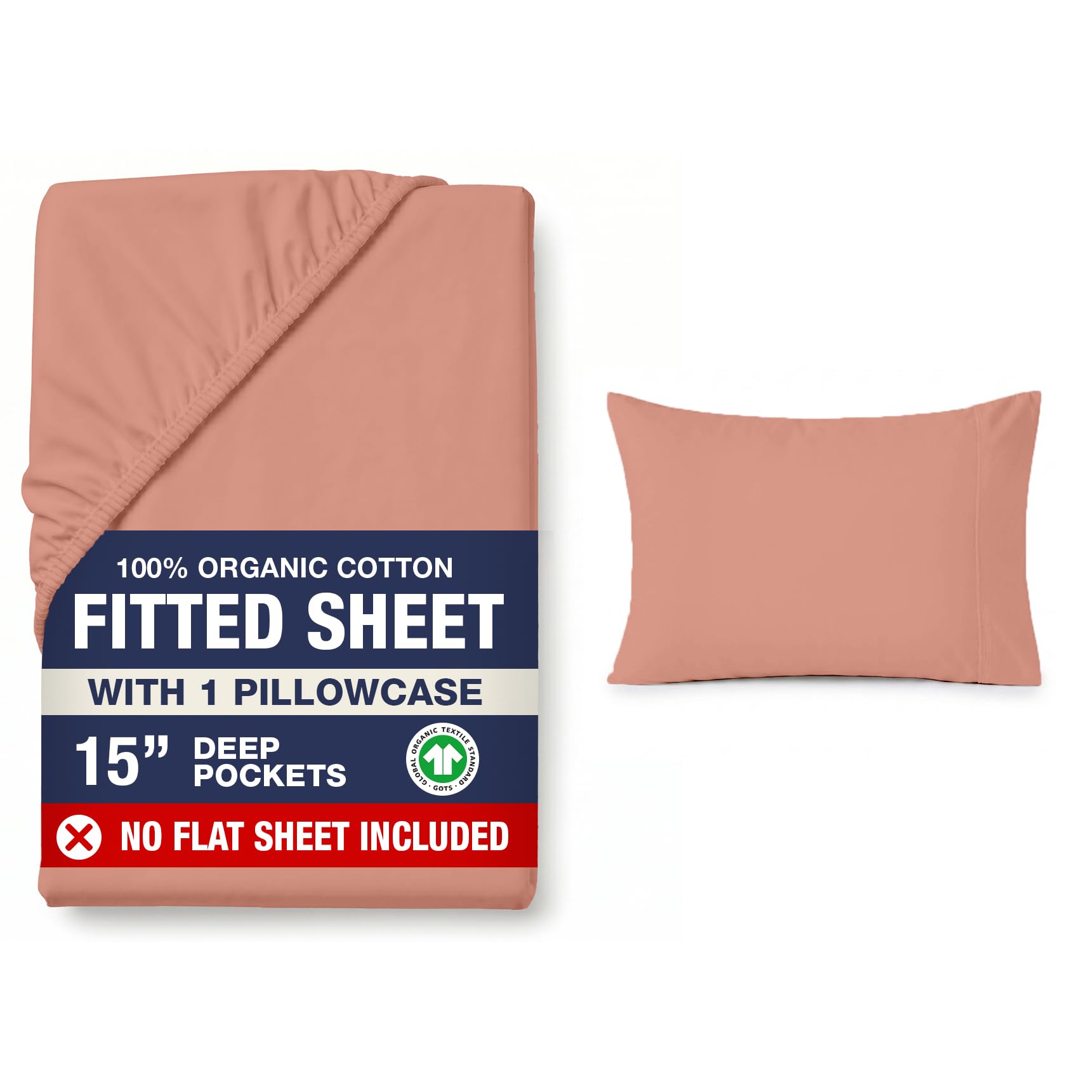 Drap-housse 100% coton bio avec taie d'oreiller, parure de lit en percale Rose Dawn