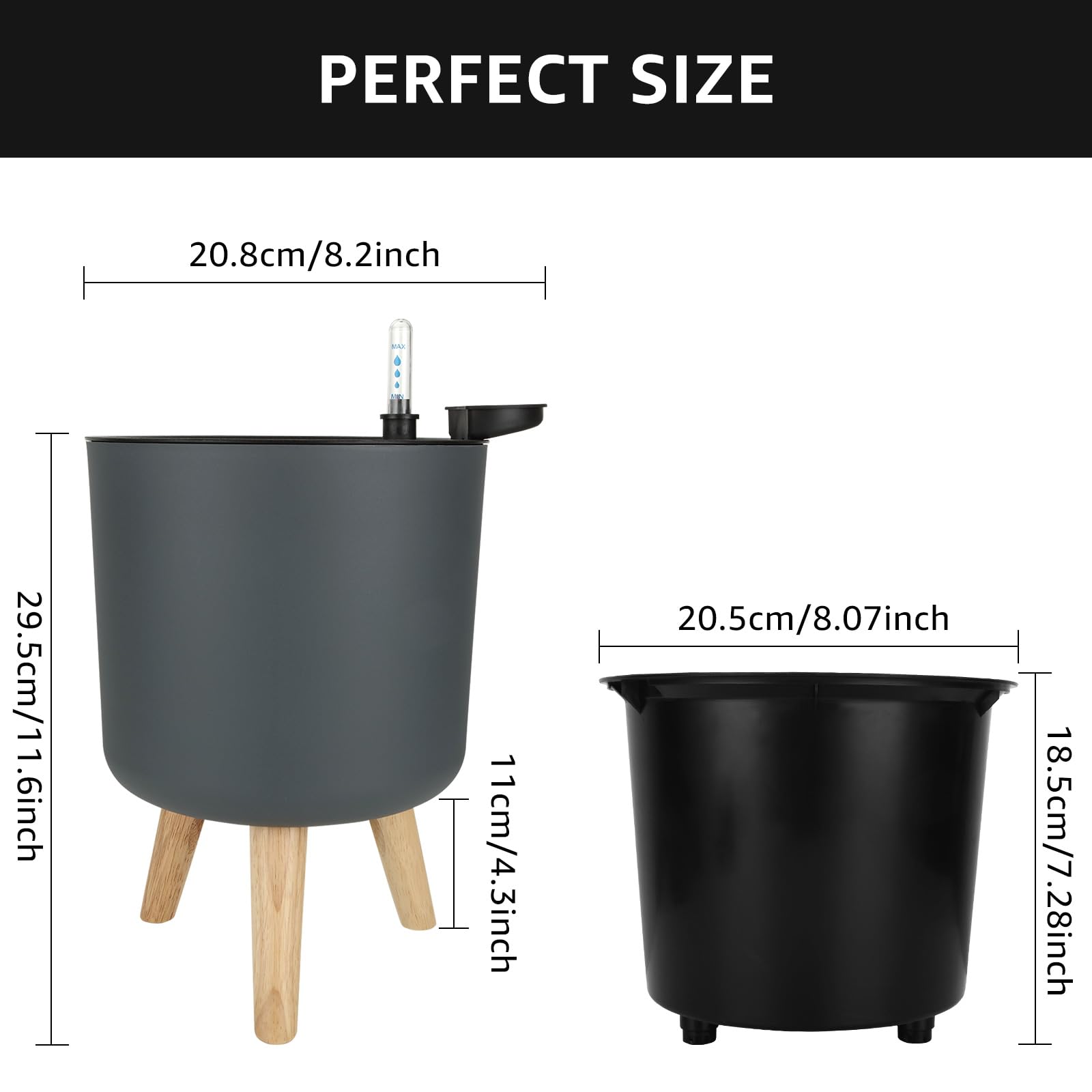 SHUESS Self Watering Plant Pots Indoor with Legs, Plastic Plant Pots Indoor 20cm - Image 2