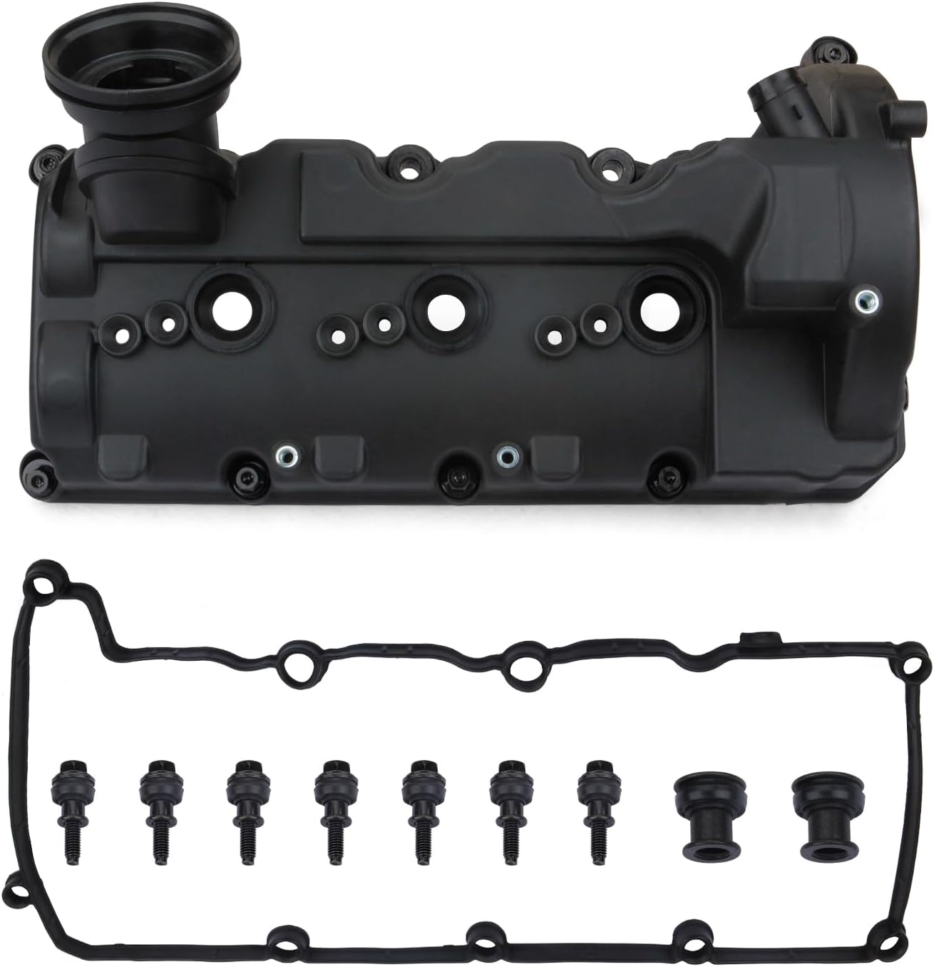 MITZONE Left Driver Side Engine Valve Cover Kit Compatible with Audi Q7 Volkswagen Touareg 3.0L 2010 2011 2012 2013 2014 2015 2016