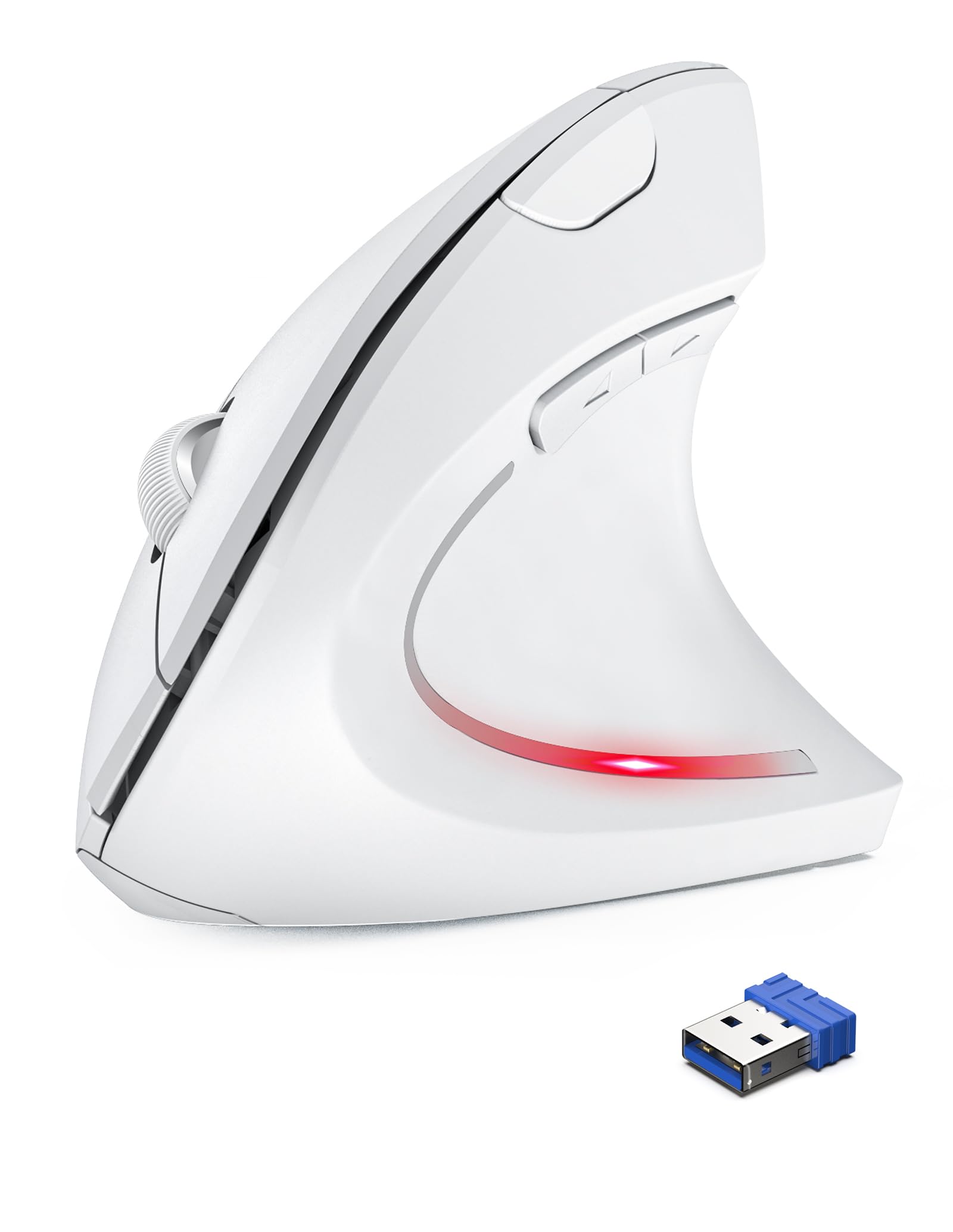 TechRise Ergonomic Mouse, 4800 DPI Wireless Vertical Mouse, 2.4G Optical Computer Mouse with 5 Adjustable DPI, Silent Mouse with 6 Ergo Buttons for PC/Laptop/Mac, White
