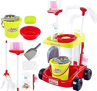 هابي تويز ، مكنسة كهربائية ، عربة تنظيف ، عربة لعب ، أحمر