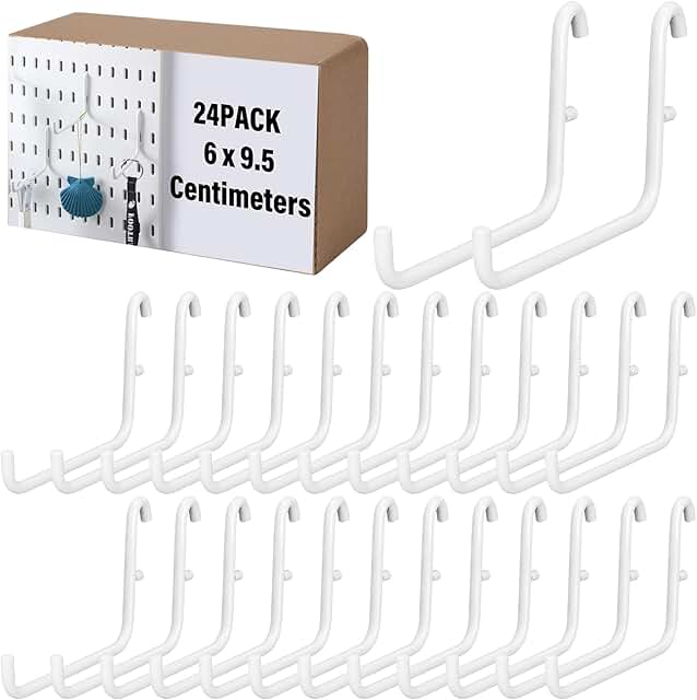 24 Pcs Pegboard Hooks, 6 x 9.5 Centimeters, Pegboard Accessories Compati...