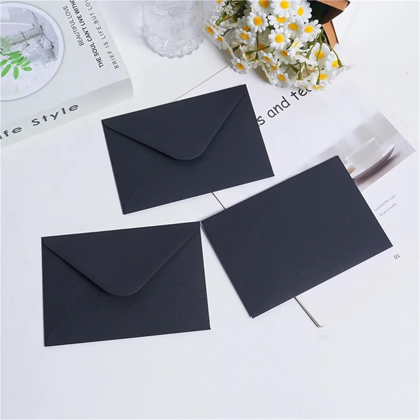 Lot de 500 enveloppes en papier pour cartes postales et messages (noir)