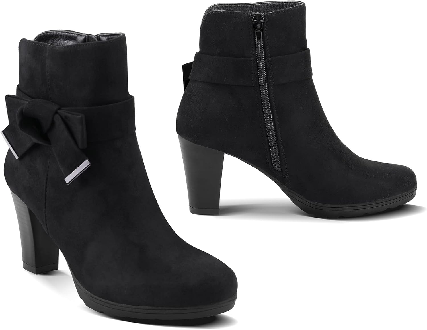 mysoft Women's Booties with Heel, Chunky Stacked Heel Zipper Ankle Boots for Ladies - Image 3
