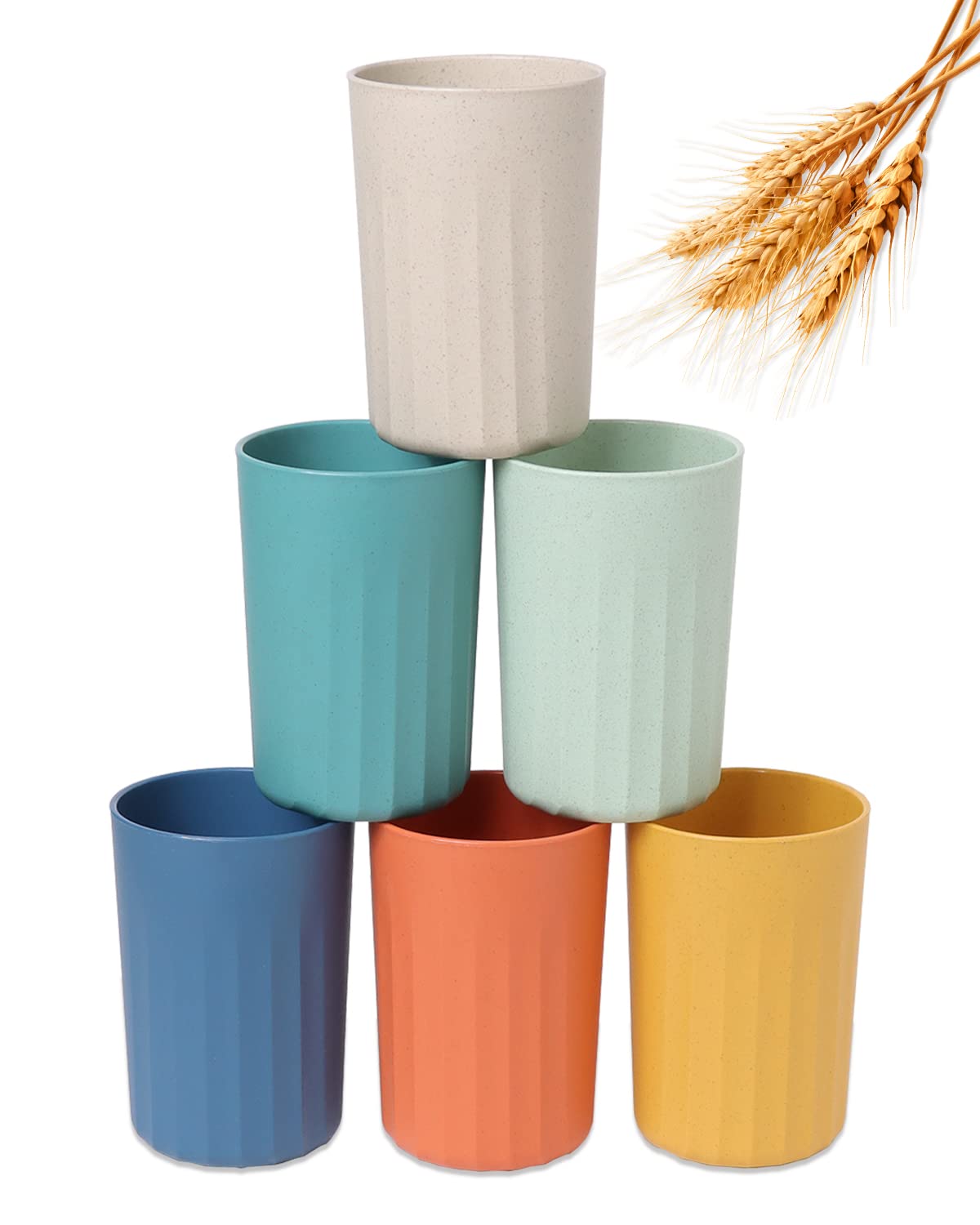 Choary Wheat Straw Cups,10 OZ Plastic Cups Reusable Unbreakable Tumblers,Lightweight Camping Drinking Glasses for Adult,Dishwasher Safe Water Glasses with 6 Colors