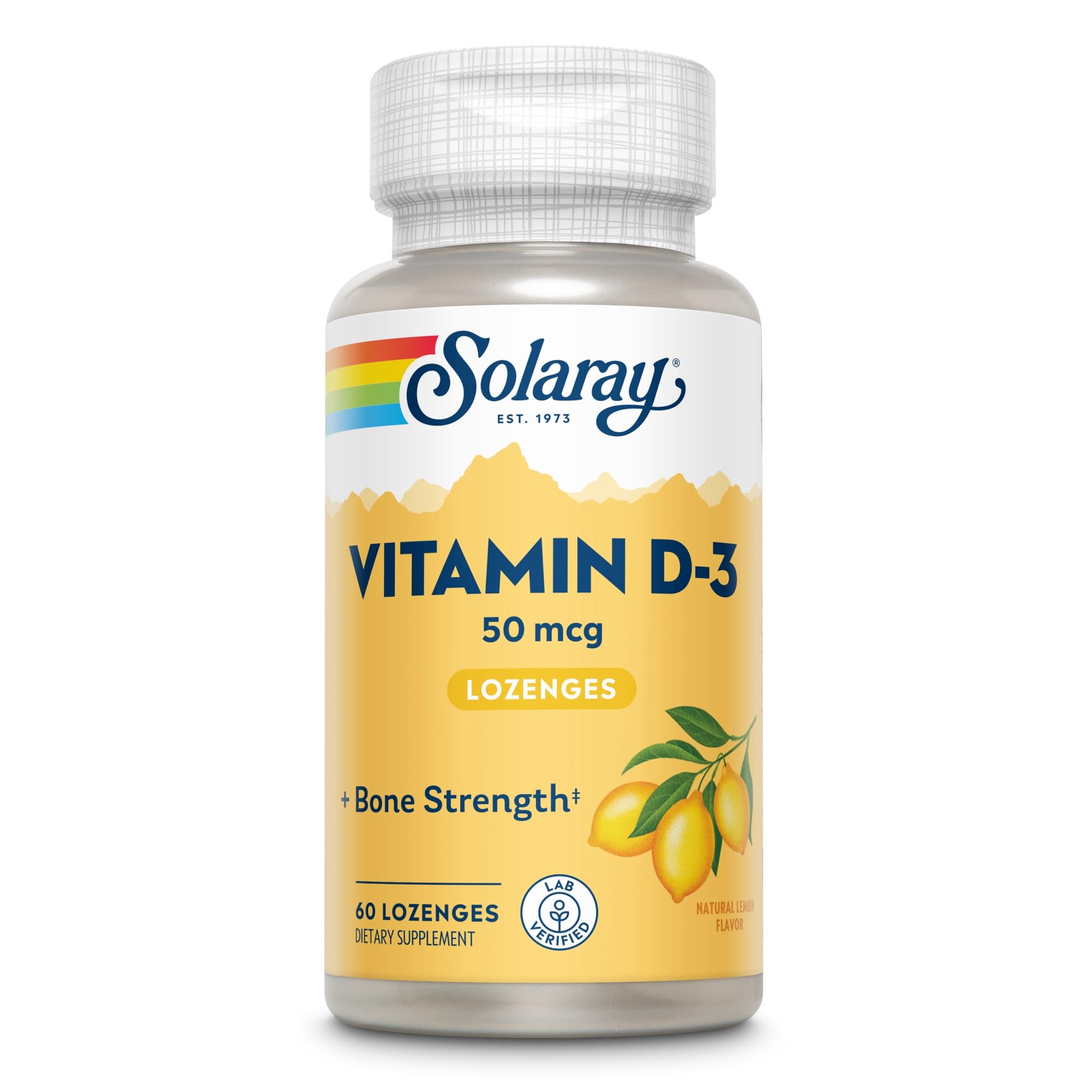 SOLARAY Vitamin D3 2000IU Supplement for Men & Women, 60 Lozenges Lemon 60 Count (Pack of 1)