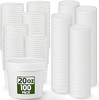 Vista 13 de Fulmoon Paquete de 100 recipientes de papel para sopa con tapas, recipientes de papel desechables para alimentos con tapa ventilada, tazas de postre