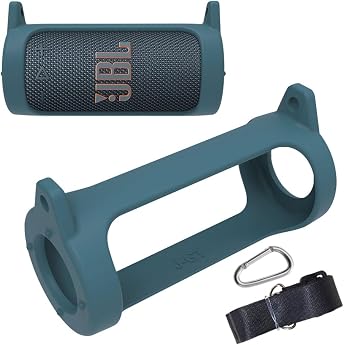 Silicone Case for JBL Grip Speaker Outdoor Protective Case with Shoulder Strap + Carabiner Hook Shockproof Case Blue