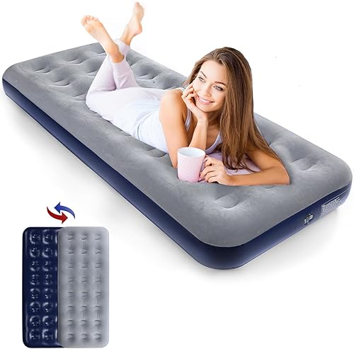 Colchón de aire inflable para campamento, cama de aire con superficie flocada, cama de viaje, cama de aire para acampar al aire libre, tienda de