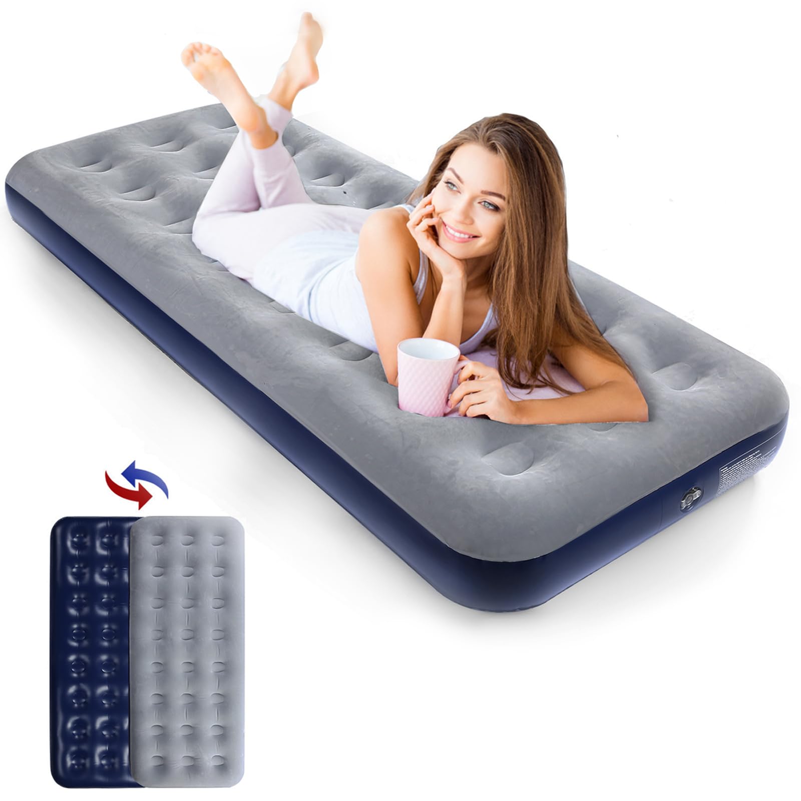 Matelas de camping bleu marine avec surface floquée douce