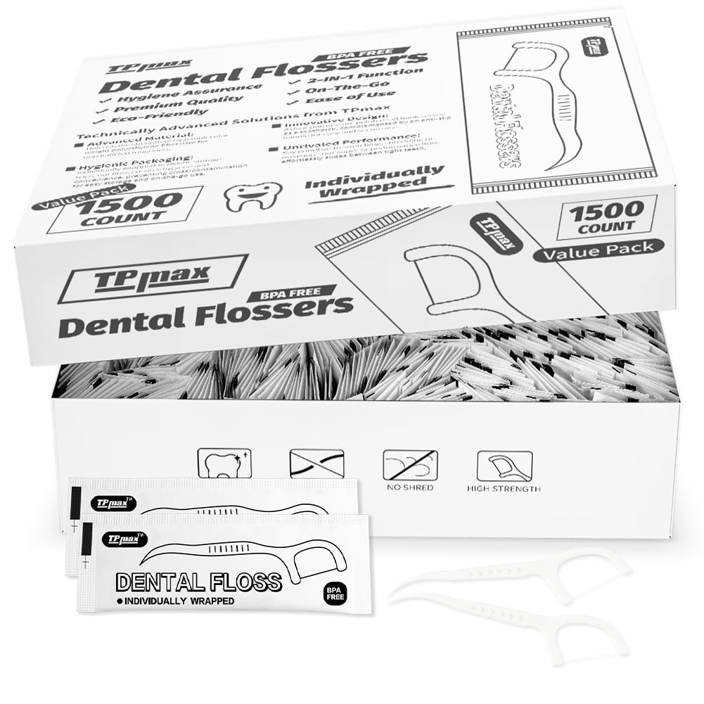 1500 Count Dental Flossers Each Individually Wrapped Bulk Value Pack Floss Singles Bag Travel Hotel Restaurant Office Car