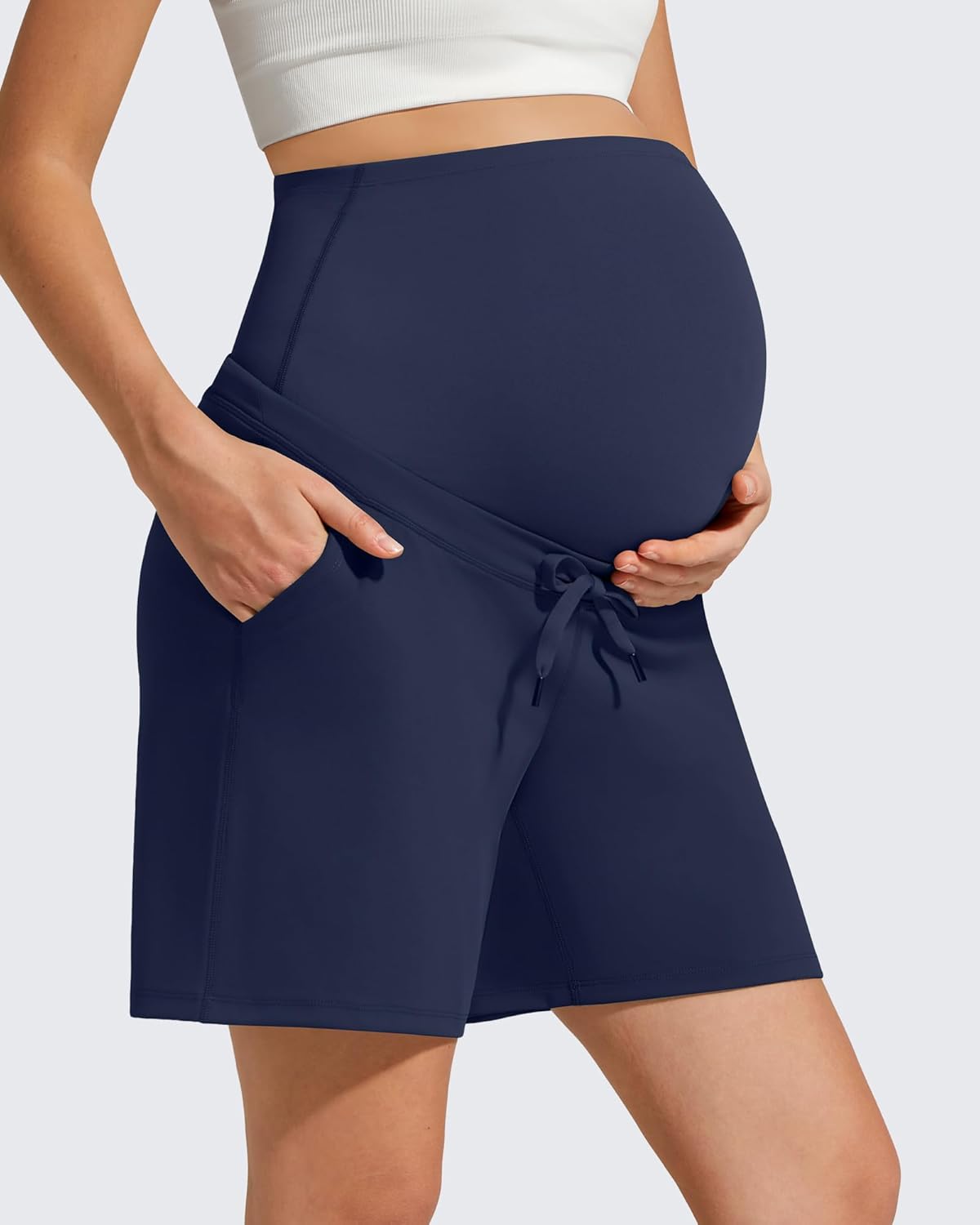 G4Free EverGoing Maternity Athletic Shorts with Pockets Over The Belly Drawstring Casual Pregnancy Shorts Yoga Workout - Image 5