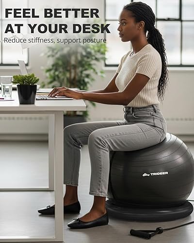 Miniatura 2 de Trideer Silla de bola - Pelota de yoga con base y bandas para entrenamiento de gimnasio en casa