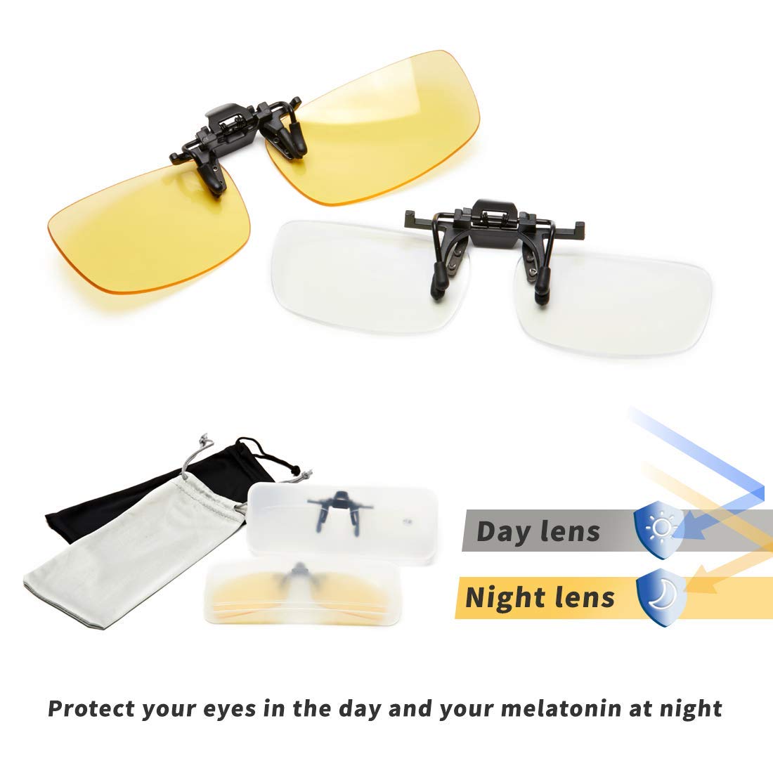 Lentes de bloqueo de luz azul con clip, filtro de luz azul, gafas de juegos para computadora, marcos de protección ocular unisex (día y noche, regular)