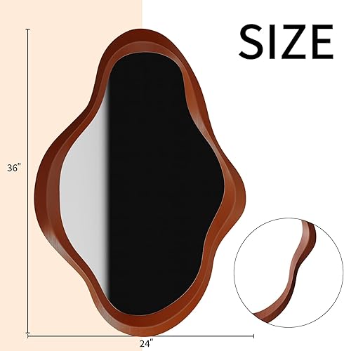 Miniatura 6 de Espejo de pared de nube irregular, espejos ondulados con marco de madera asimétrico, 24 x 32 pulgadas, moderno de mediados de siglo, espejo