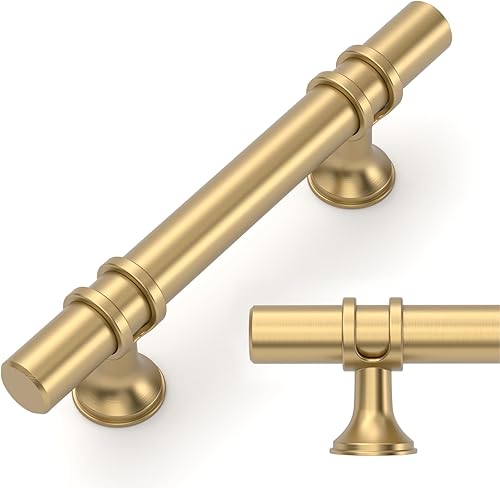 Amerdeco - Paquete de 10 tiradores en bronce champán para armarios con orificio central de 3 pulgadas (76 mm), tiradores para gabinetes de cocina,