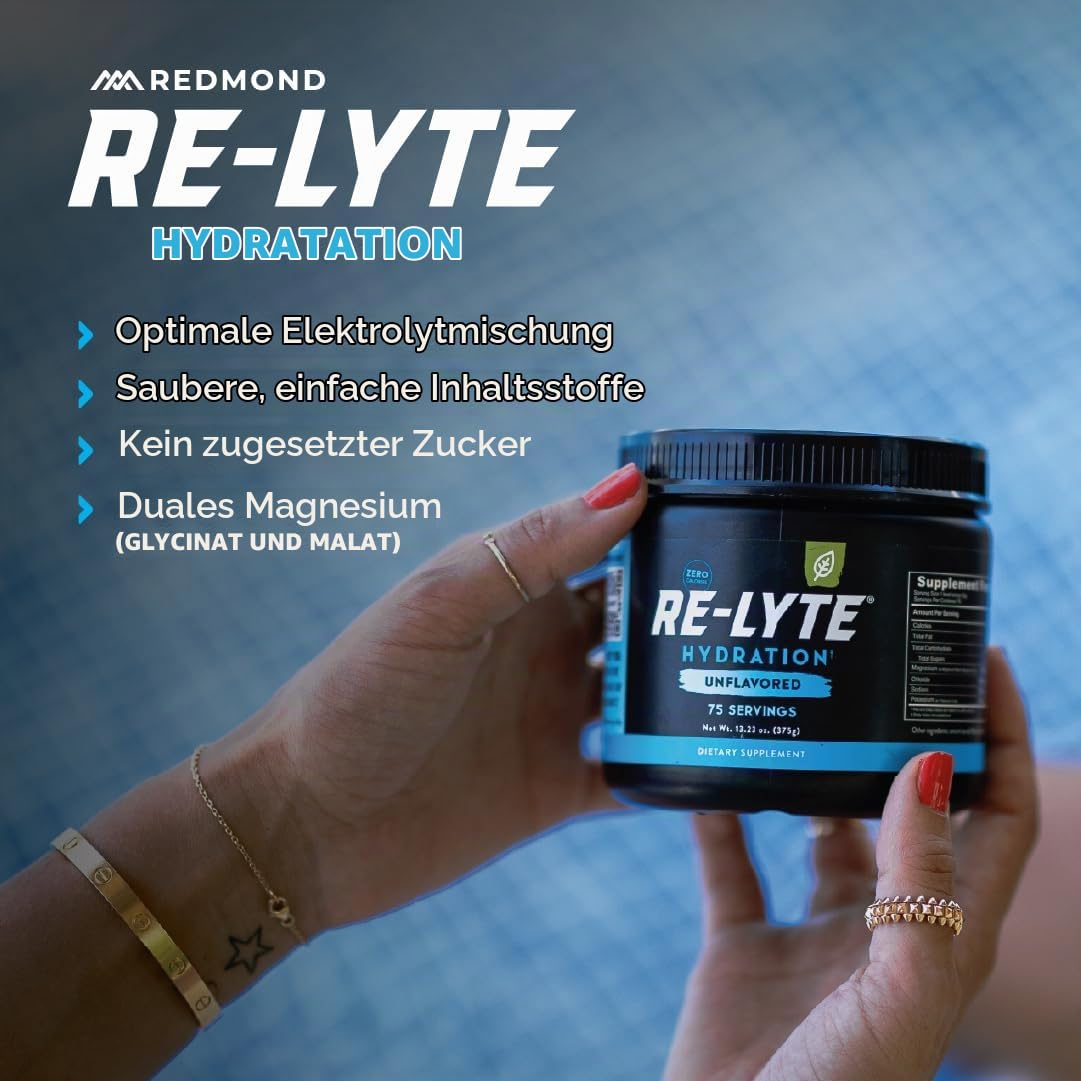 REDMOND Re-Lyte HYDRATION Drink Mix UNFLAVORED LARGE, 375g Dose - Elektrolytepulver, zuckerfrei, mit echtem Redmond Real Salt und über 60 wichtigen Mineralstoffen & Spurenelementen
