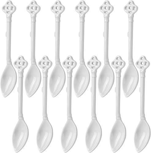 Juego de 12 cucharas de café de cerámica con mango largo, cucharas de café Demitasse de porcelana, cucharas de café pequeñas de porcelana (blanco)