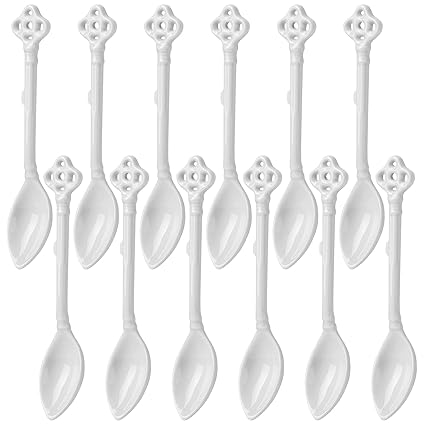 Espresso Spoons Set of 12, Ceramic Coffee Spoons, Long Handle Demitasse Espresso Spoons, Porcelain Small Coffee Stirring Spoon (White)