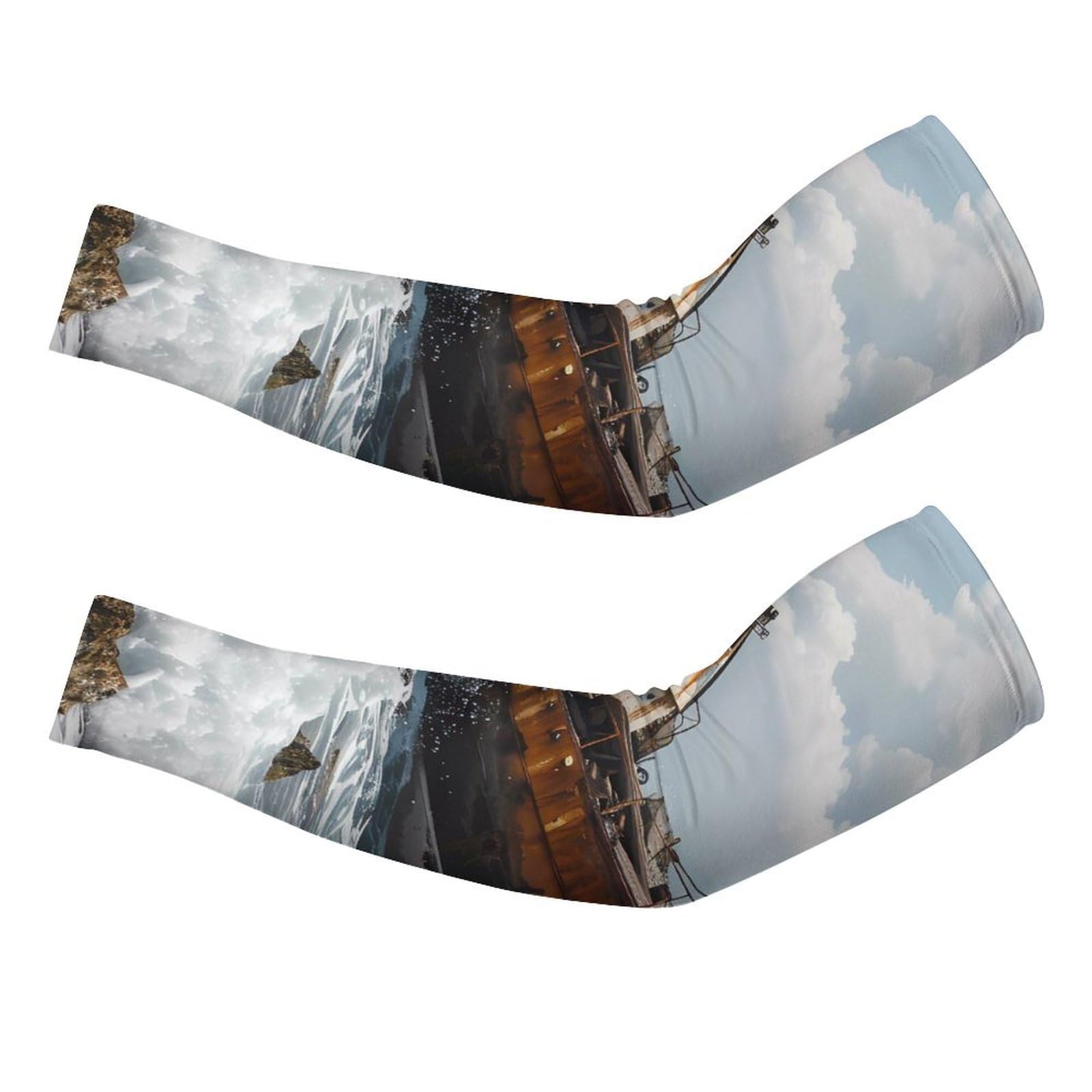 Shipwreck Waves Reef Ice Silk Arm Sleeves Cooling Sun Protection Arm Sleeve for Men Women M