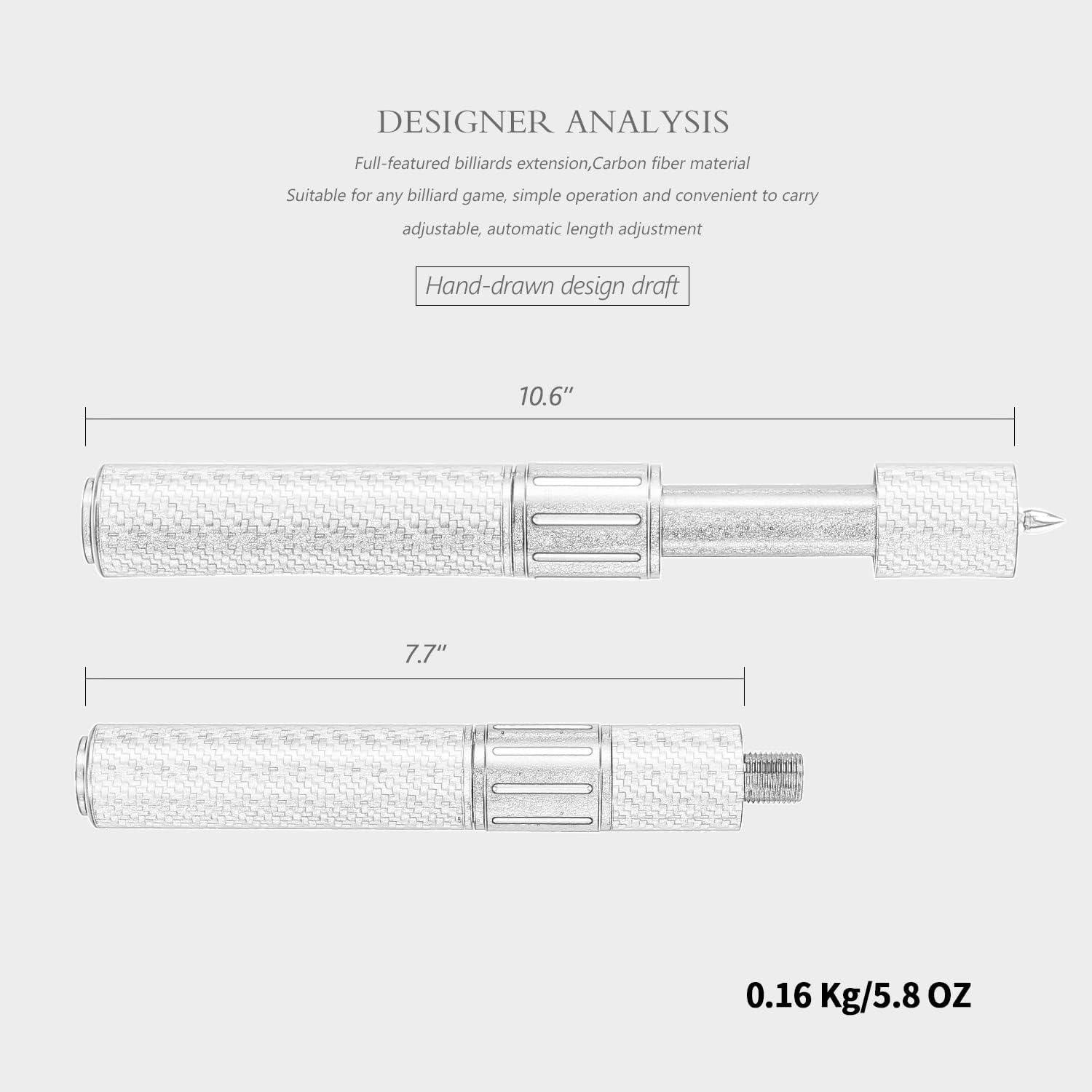 KONLLEN プールキューエクステンション バンパー3個付き カーボンファイバービリヤードキューエクステンション ビリヤードアクセ